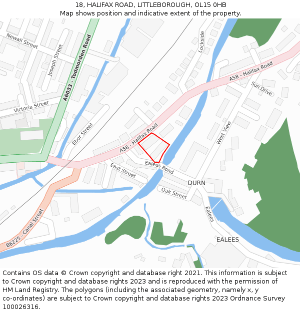 18, HALIFAX ROAD, LITTLEBOROUGH, OL15 0HB: Location map and indicative extent of plot