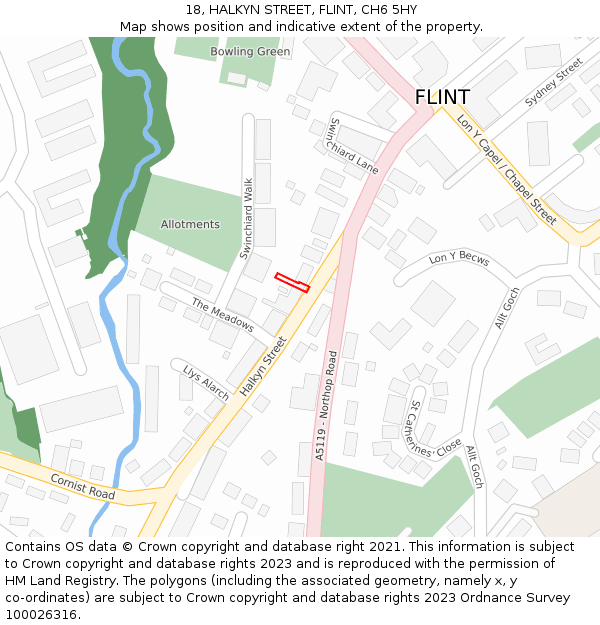 18, HALKYN STREET, FLINT, CH6 5HY: Location map and indicative extent of plot