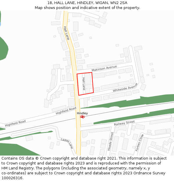 18, HALL LANE, HINDLEY, WIGAN, WN2 2SA: Location map and indicative extent of plot
