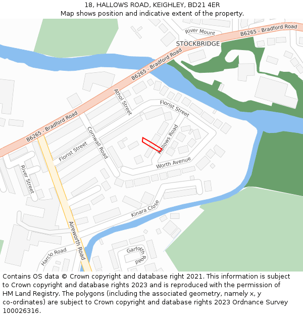 18, HALLOWS ROAD, KEIGHLEY, BD21 4ER: Location map and indicative extent of plot