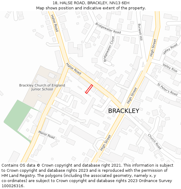 18, HALSE ROAD, BRACKLEY, NN13 6EH: Location map and indicative extent of plot