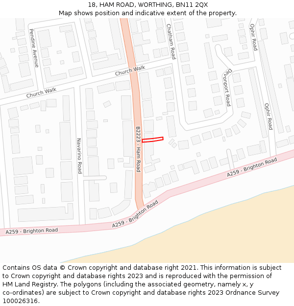 18, HAM ROAD, WORTHING, BN11 2QX: Location map and indicative extent of plot
