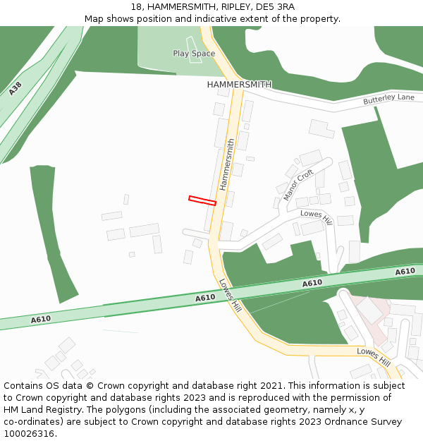 18, HAMMERSMITH, RIPLEY, DE5 3RA: Location map and indicative extent of plot