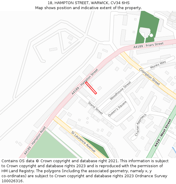 18, HAMPTON STREET, WARWICK, CV34 6HS: Location map and indicative extent of plot