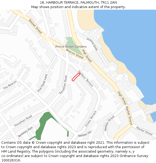 18, HARBOUR TERRACE, FALMOUTH, TR11 2AN: Location map and indicative extent of plot