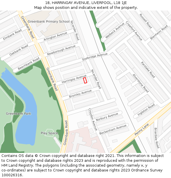 18, HARRINGAY AVENUE, LIVERPOOL, L18 1JE: Location map and indicative extent of plot