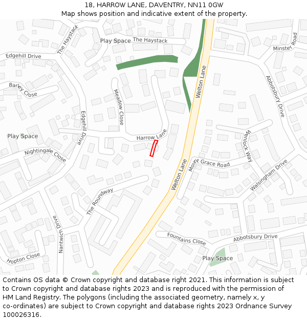 18, HARROW LANE, DAVENTRY, NN11 0GW: Location map and indicative extent of plot