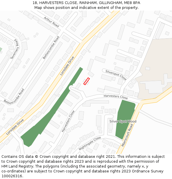 18, HARVESTERS CLOSE, RAINHAM, GILLINGHAM, ME8 8PA: Location map and indicative extent of plot