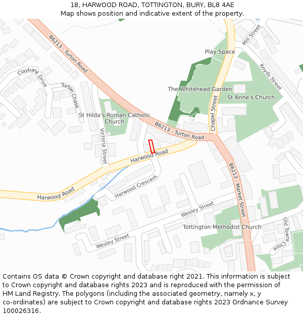 18, HARWOOD ROAD, TOTTINGTON, BURY, BL8 4AE: Location map and indicative extent of plot