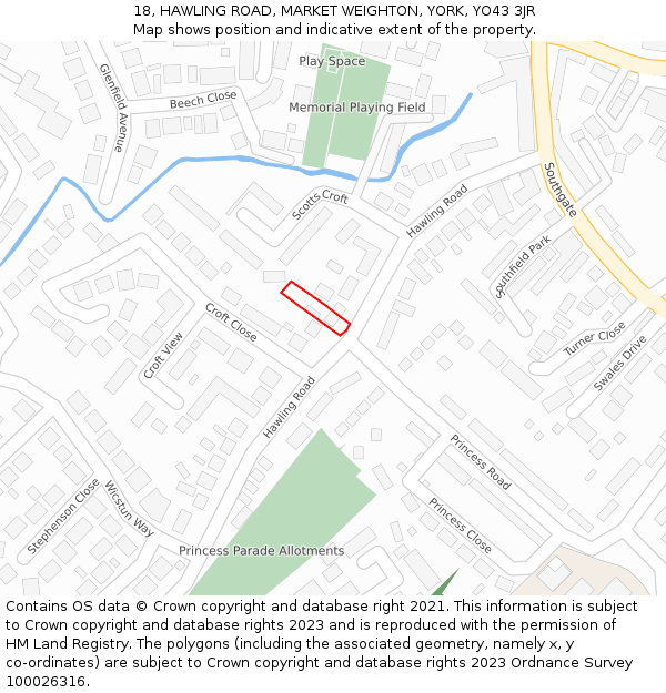 18, HAWLING ROAD, MARKET WEIGHTON, YORK, YO43 3JR: Location map and indicative extent of plot