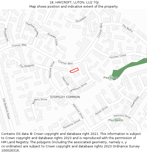 18, HAYCROFT, LUTON, LU2 7GJ: Location map and indicative extent of plot