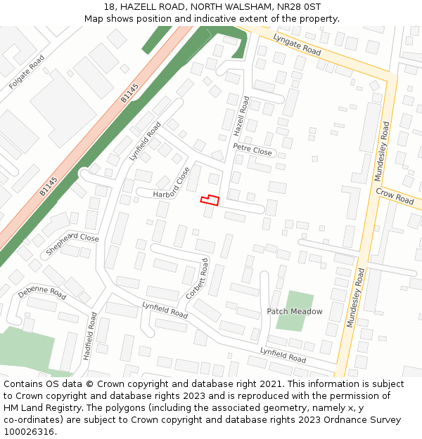 18, HAZELL ROAD, NORTH WALSHAM, NR28 0ST: Location map and indicative extent of plot