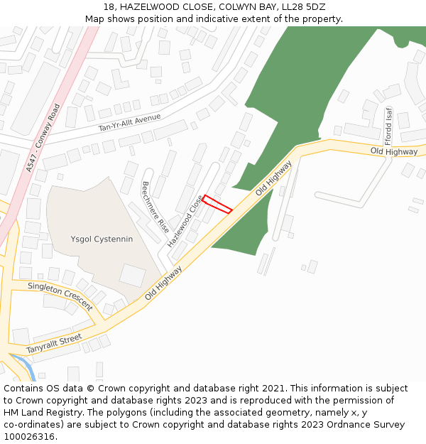 18, HAZELWOOD CLOSE, COLWYN BAY, LL28 5DZ: Location map and indicative extent of plot