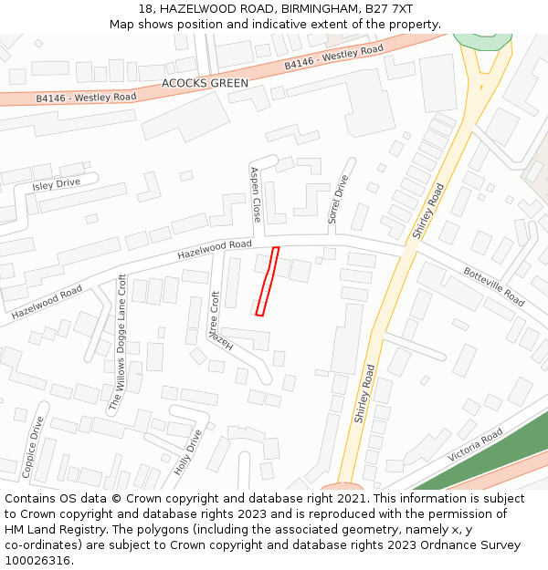 18, HAZELWOOD ROAD, BIRMINGHAM, B27 7XT: Location map and indicative extent of plot