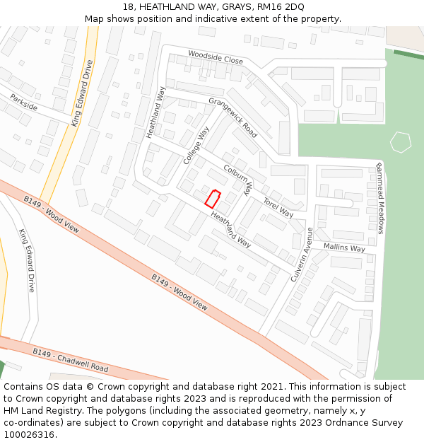 18, HEATHLAND WAY, GRAYS, RM16 2DQ: Location map and indicative extent of plot
