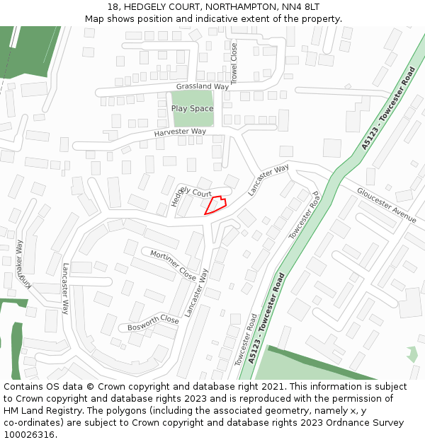 18, HEDGELY COURT, NORTHAMPTON, NN4 8LT: Location map and indicative extent of plot