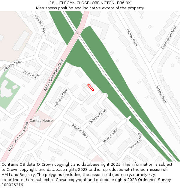 18, HELEGAN CLOSE, ORPINGTON, BR6 9XJ: Location map and indicative extent of plot