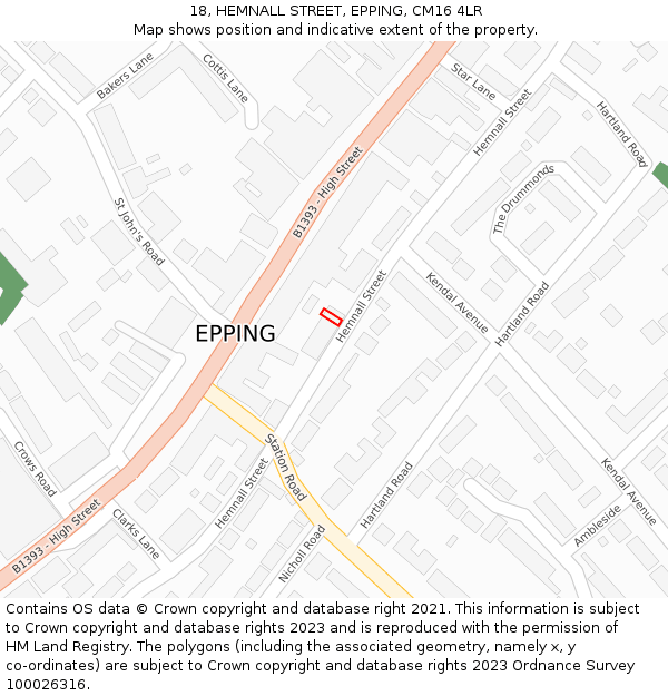 18, HEMNALL STREET, EPPING, CM16 4LR: Location map and indicative extent of plot