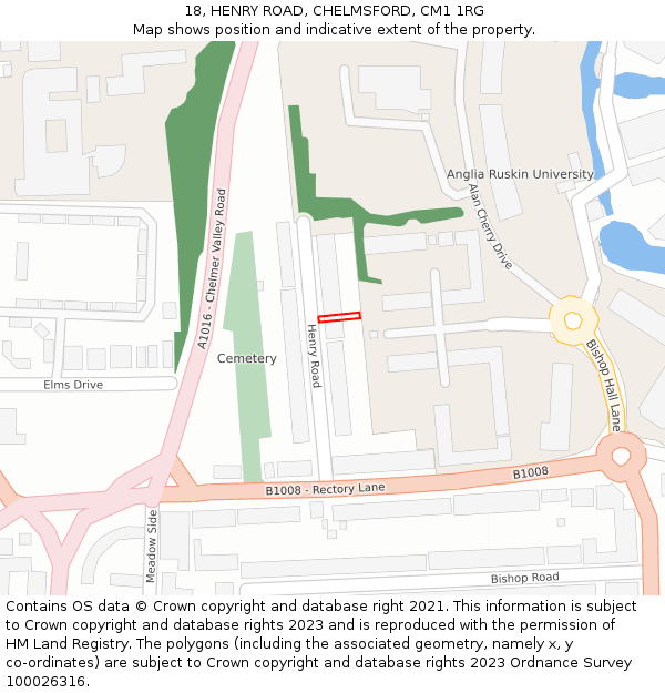 18, HENRY ROAD, CHELMSFORD, CM1 1RG: Location map and indicative extent of plot