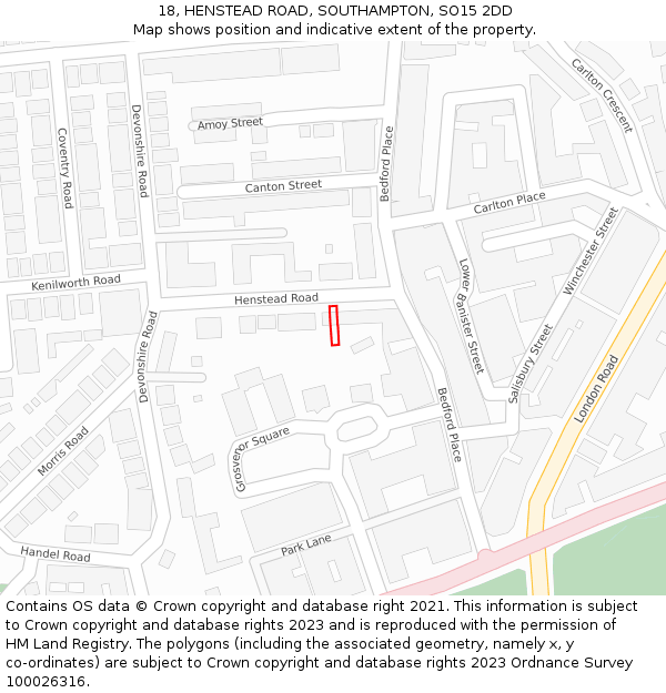 18, HENSTEAD ROAD, SOUTHAMPTON, SO15 2DD: Location map and indicative extent of plot
