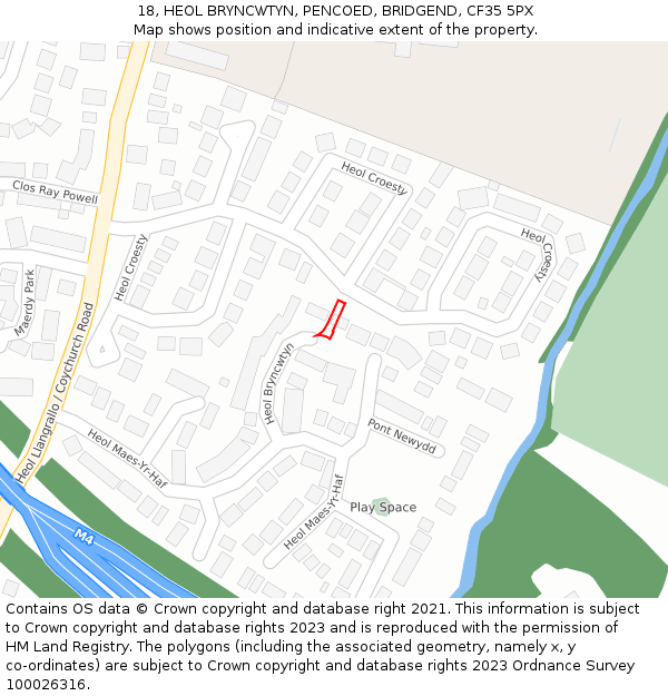 18, HEOL BRYNCWTYN, PENCOED, BRIDGEND, CF35 5PX: Location map and indicative extent of plot