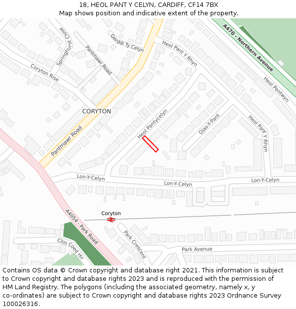 18, HEOL PANT Y CELYN, CARDIFF, CF14 7BX: Location map and indicative extent of plot