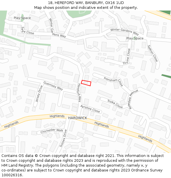 18, HEREFORD WAY, BANBURY, OX16 1UD: Location map and indicative extent of plot