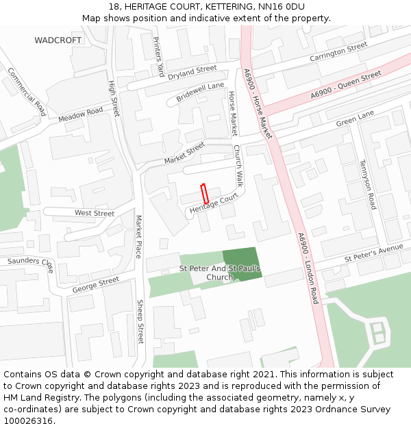 18, HERITAGE COURT, KETTERING, NN16 0DU: Location map and indicative extent of plot