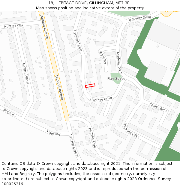18, HERITAGE DRIVE, GILLINGHAM, ME7 3EH: Location map and indicative extent of plot