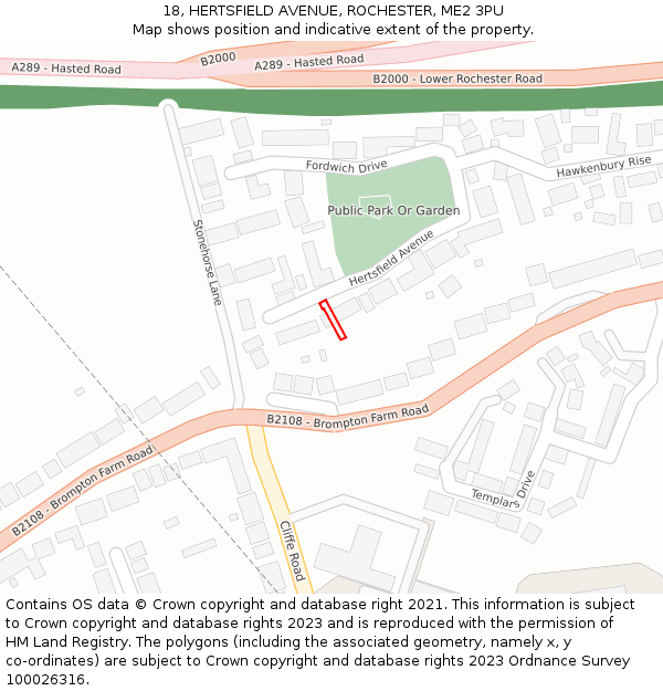 18, HERTSFIELD AVENUE, ROCHESTER, ME2 3PU: Location map and indicative extent of plot