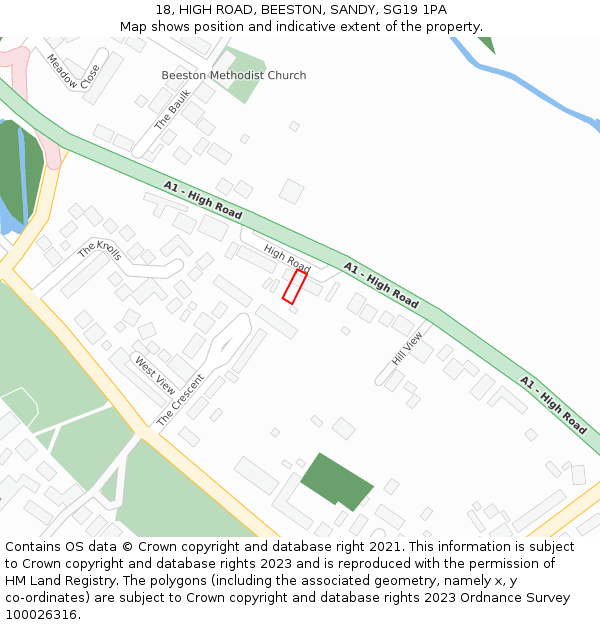 18, HIGH ROAD, BEESTON, SANDY, SG19 1PA: Location map and indicative extent of plot
