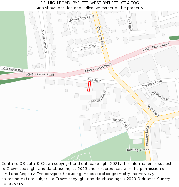18, HIGH ROAD, BYFLEET, WEST BYFLEET, KT14 7QG: Location map and indicative extent of plot