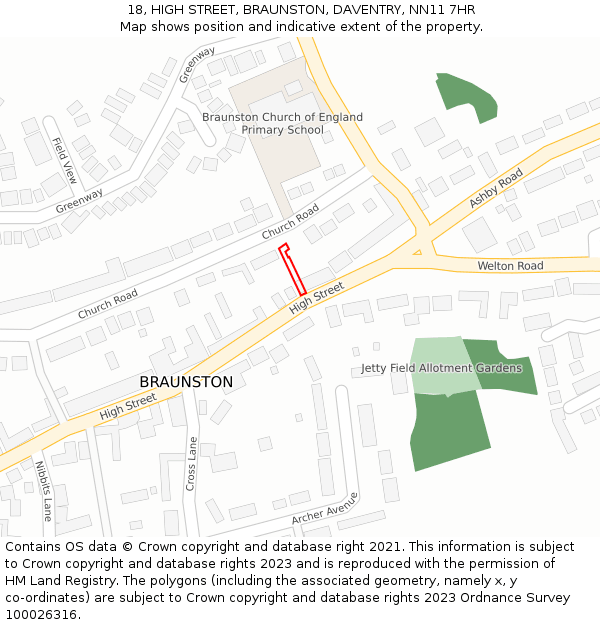 18, HIGH STREET, BRAUNSTON, DAVENTRY, NN11 7HR: Location map and indicative extent of plot
