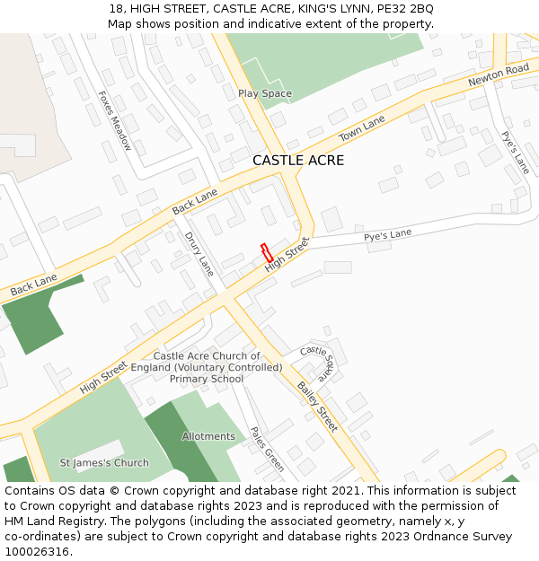 18, HIGH STREET, CASTLE ACRE, KING'S LYNN, PE32 2BQ: Location map and indicative extent of plot