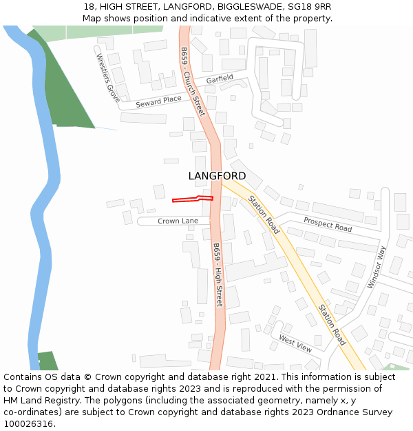 18, HIGH STREET, LANGFORD, BIGGLESWADE, SG18 9RR: Location map and indicative extent of plot