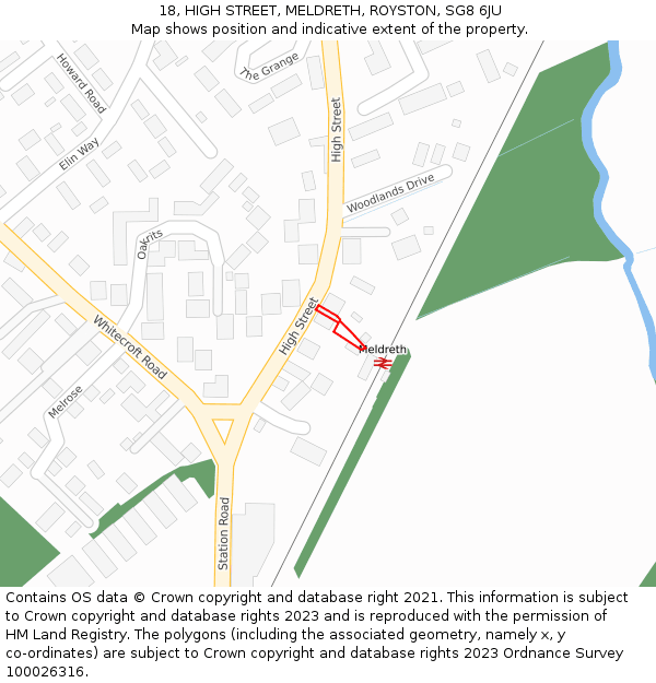 18, HIGH STREET, MELDRETH, ROYSTON, SG8 6JU: Location map and indicative extent of plot