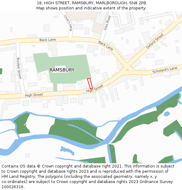 18, HIGH STREET, RAMSBURY, MARLBOROUGH, SN8 2PB: Location map and indicative extent of plot
