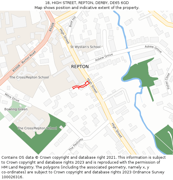 18, HIGH STREET, REPTON, DERBY, DE65 6GD: Location map and indicative extent of plot