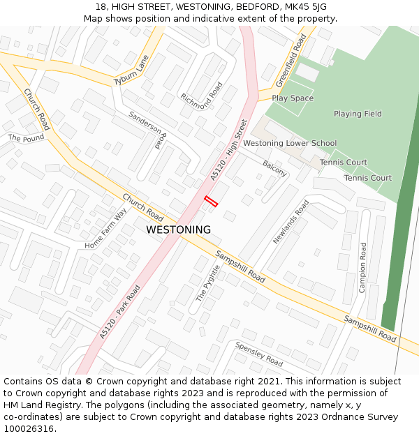 18, HIGH STREET, WESTONING, BEDFORD, MK45 5JG: Location map and indicative extent of plot