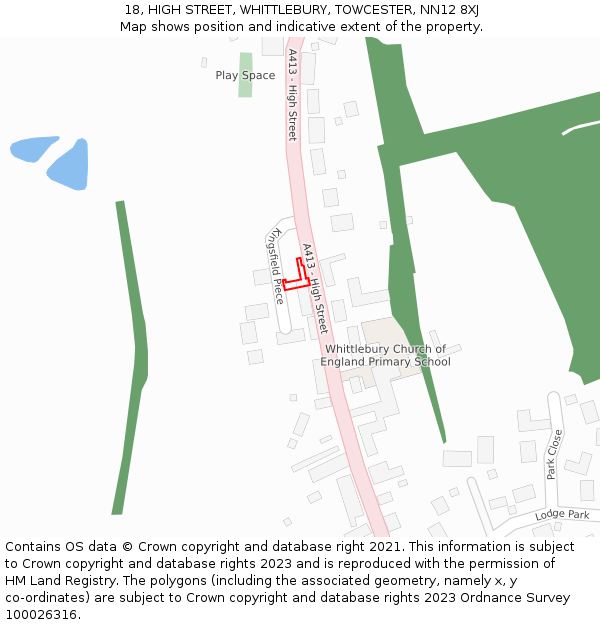 18, HIGH STREET, WHITTLEBURY, TOWCESTER, NN12 8XJ: Location map and indicative extent of plot