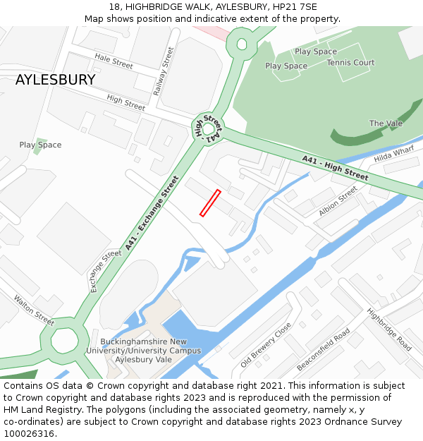 18, HIGHBRIDGE WALK, AYLESBURY, HP21 7SE: Location map and indicative extent of plot