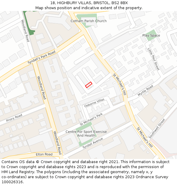 18, HIGHBURY VILLAS, BRISTOL, BS2 8BX: Location map and indicative extent of plot
