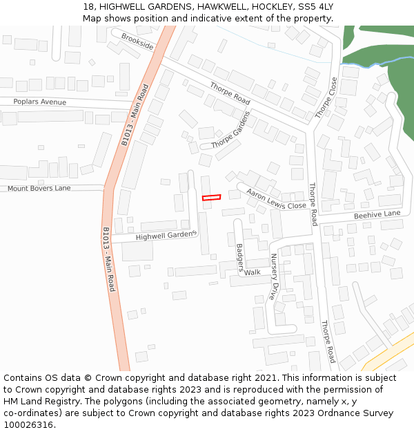 18, HIGHWELL GARDENS, HAWKWELL, HOCKLEY, SS5 4LY: Location map and indicative extent of plot