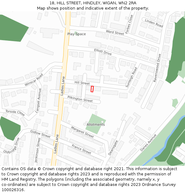 18, HILL STREET, HINDLEY, WIGAN, WN2 2RA: Location map and indicative extent of plot