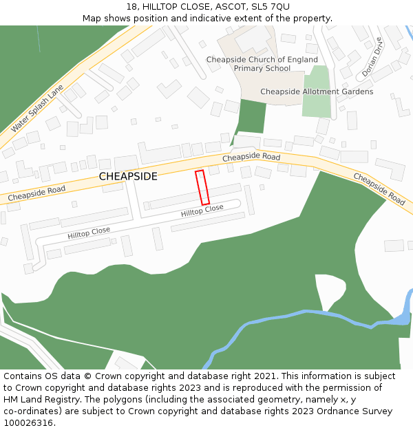 18, HILLTOP CLOSE, ASCOT, SL5 7QU: Location map and indicative extent of plot