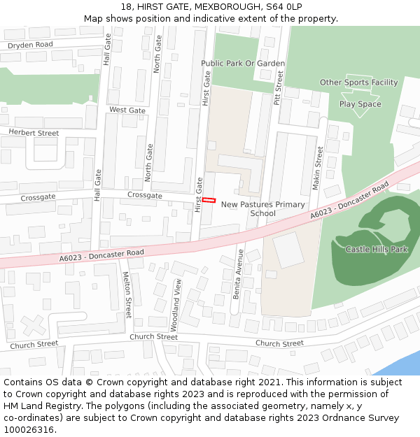 18, HIRST GATE, MEXBOROUGH, S64 0LP: Location map and indicative extent of plot