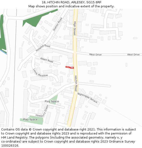 18, HITCHIN ROAD, ARLESEY, SG15 6RP: Location map and indicative extent of plot