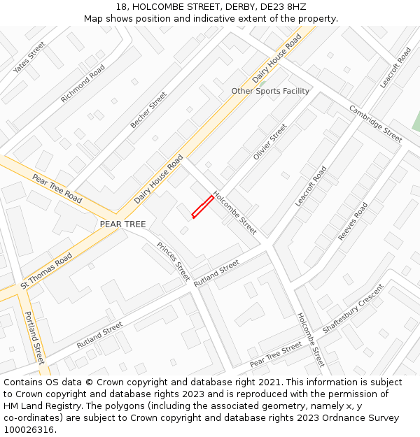 18, HOLCOMBE STREET, DERBY, DE23 8HZ: Location map and indicative extent of plot