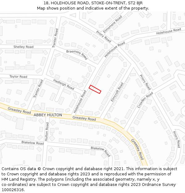 18, HOLEHOUSE ROAD, STOKE-ON-TRENT, ST2 8JR: Location map and indicative extent of plot