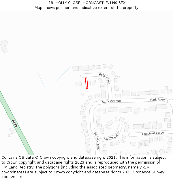 18, HOLLY CLOSE, HORNCASTLE, LN9 5EX: Location map and indicative extent of plot
